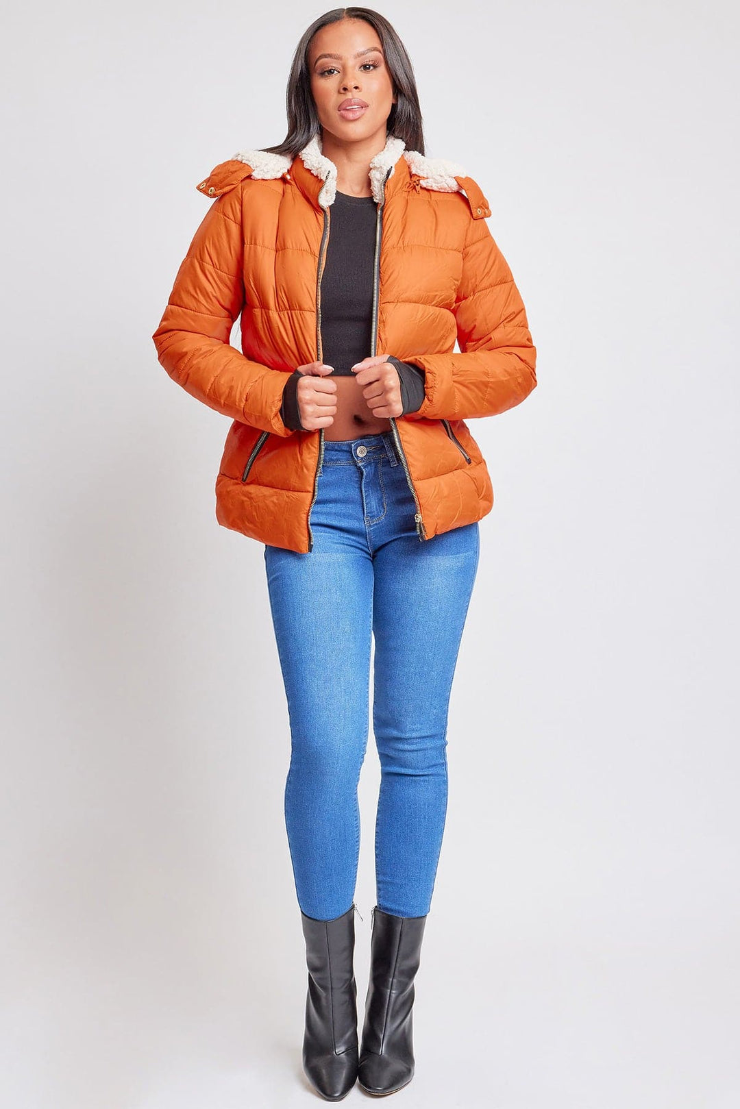 Jacket Puffer With Sherpa Fur Hoodie