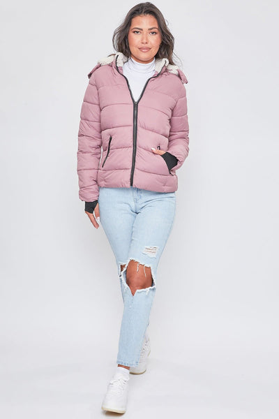 Women's Winter Puffer Jacket With Sherpa Fur Hoodie