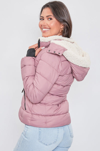 Women's Winter Puffer Jacket With Sherpa Fur Hoodie