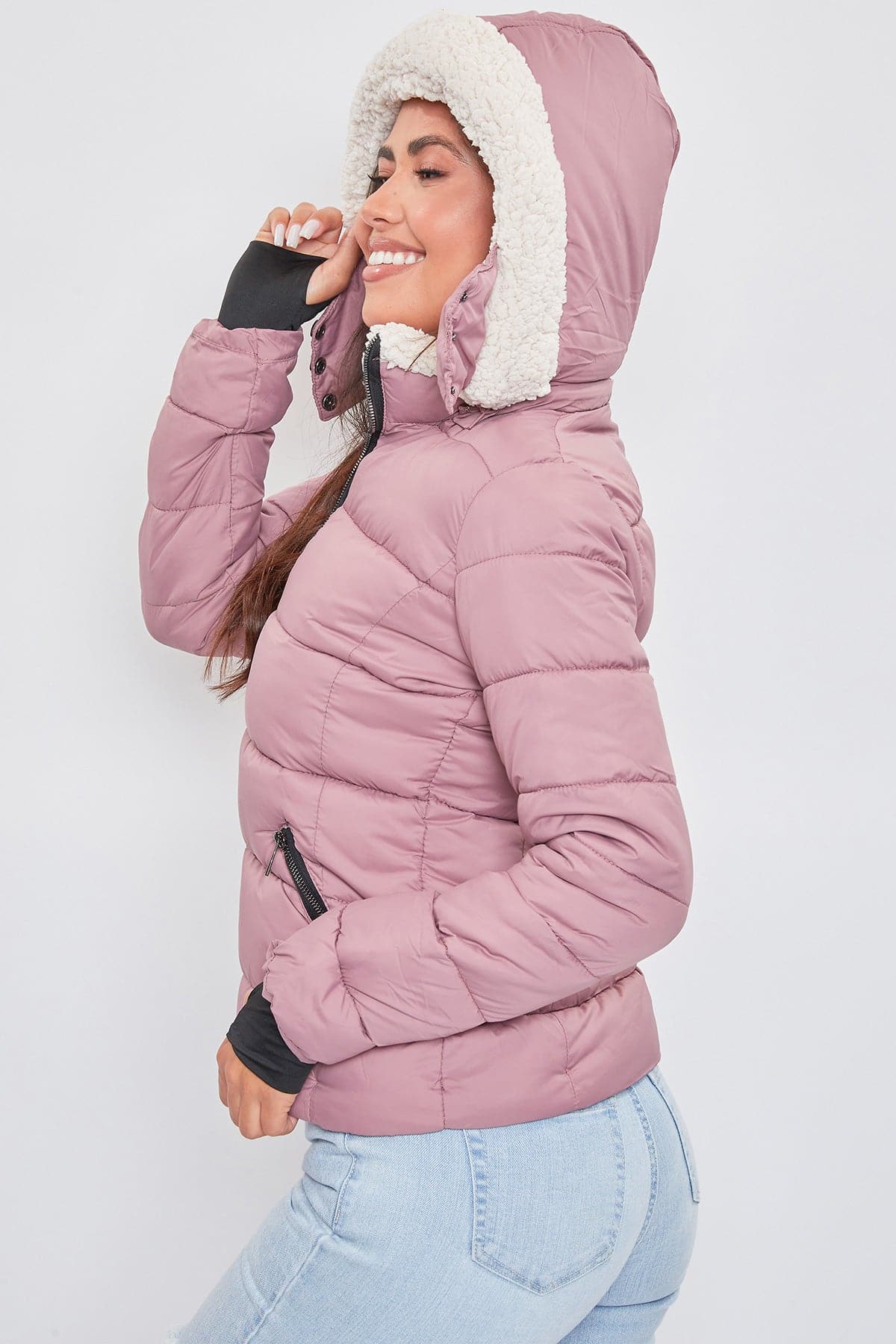 Women's Winter Puffer Jacket With Sherpa Fur Hoodie