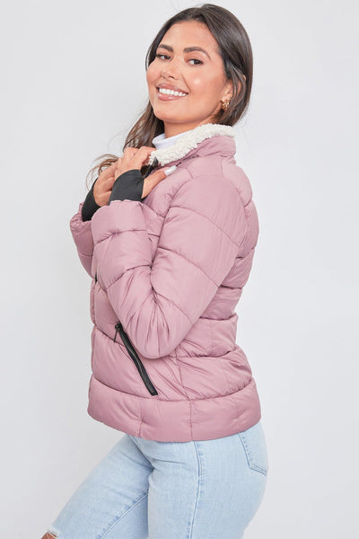 Women's Winter Puffer Jacket With Sherpa Fur Hoodie