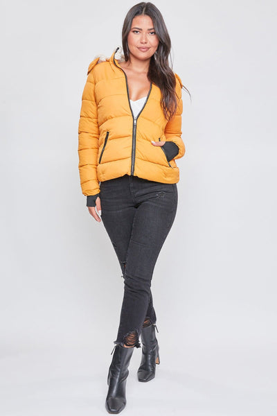 Women's Winter Puffer Jacket With Sherpa Fur Hoodie