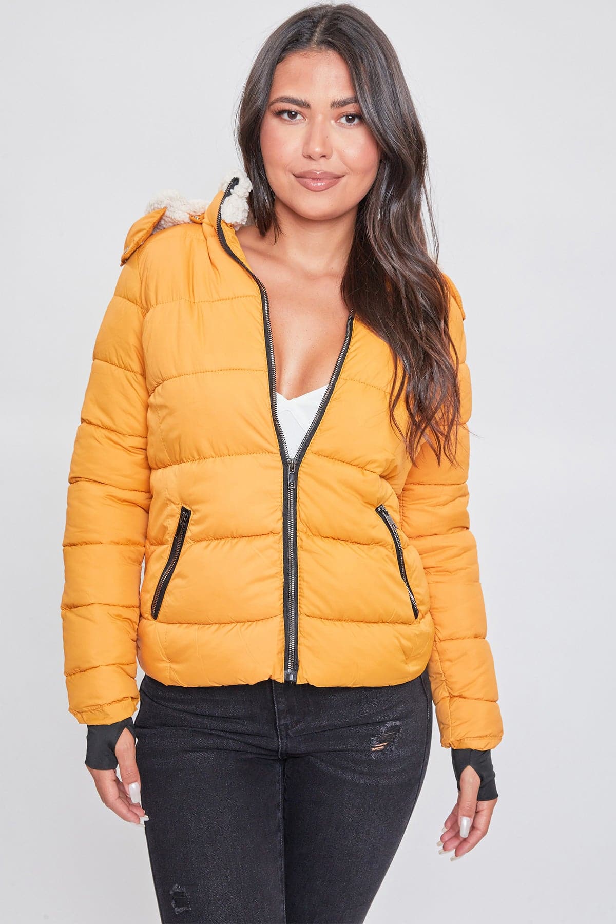 Women's Winter Puffer Jacket With Sherpa Fur Hoodie