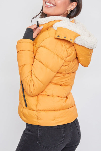 Women's Winter Puffer Jacket With Sherpa Fur Hoodie