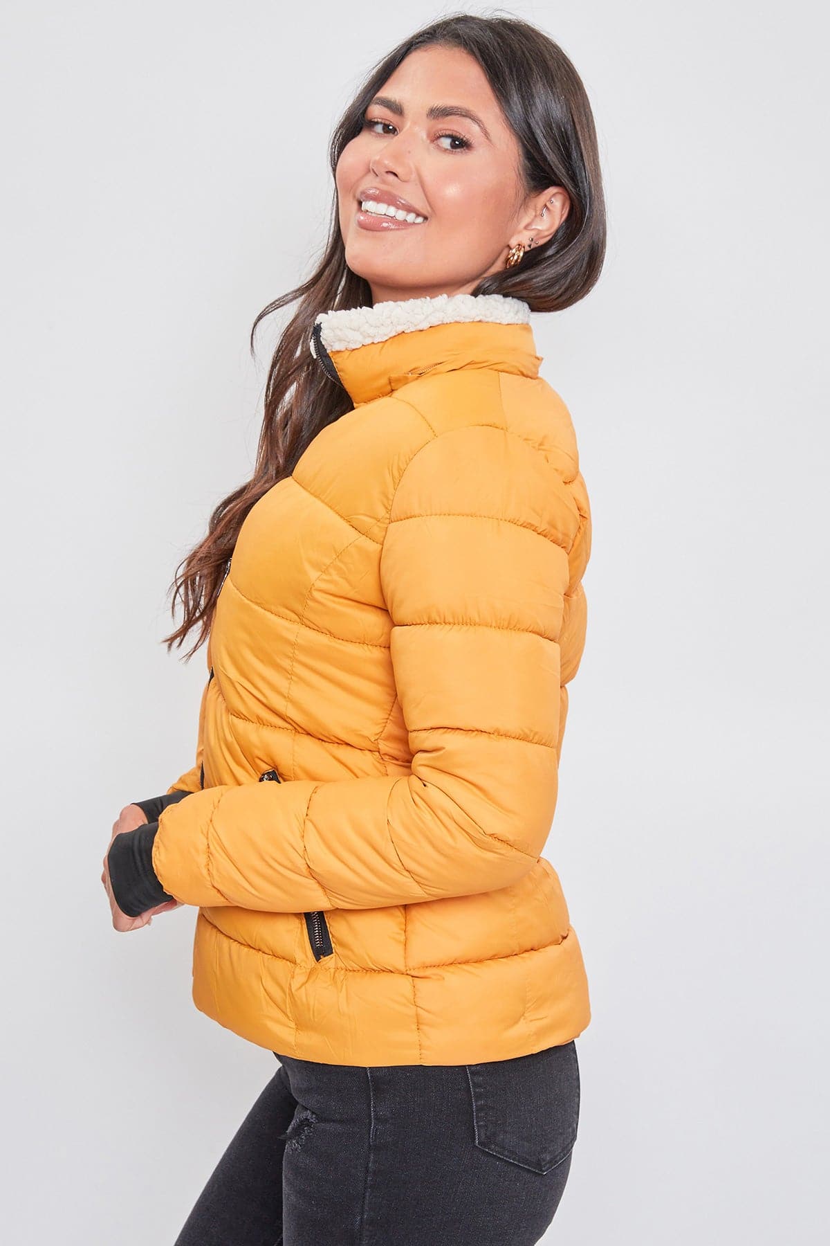 Women's Winter Puffer Jacket With Sherpa Fur Hoodie