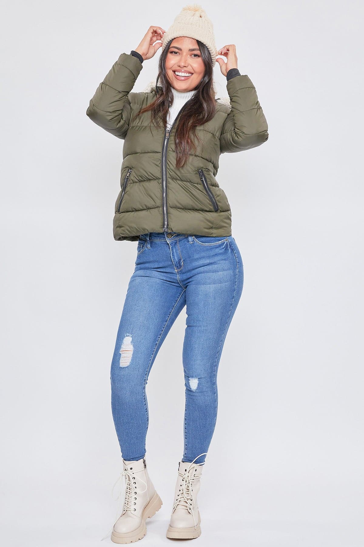 Women's Winter Puffer Jacket With Sherpa Fur Hoodie