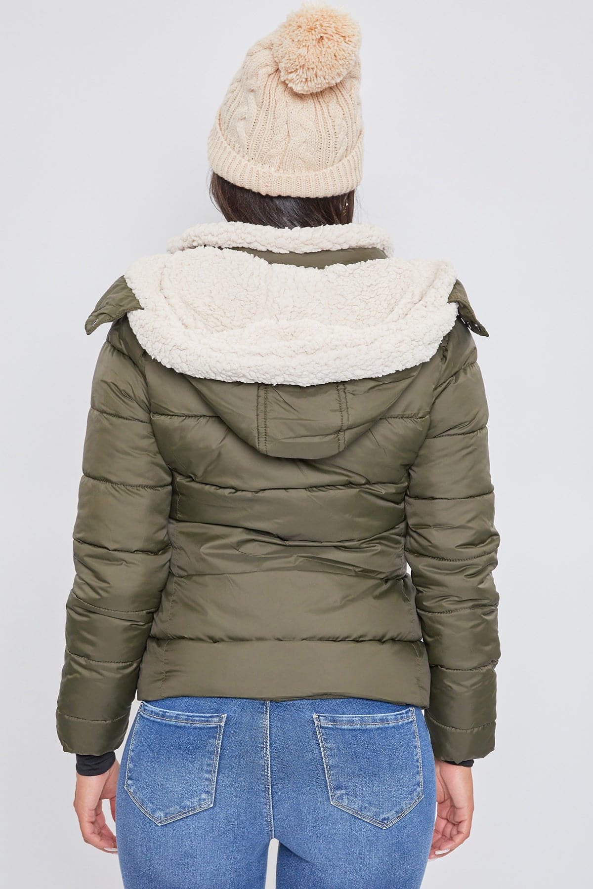 Women's Winter Puffer Jacket With Sherpa Fur Hoodie