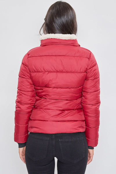 Women's Winter Puffer Jacket With Sherpa Fur Hoodie