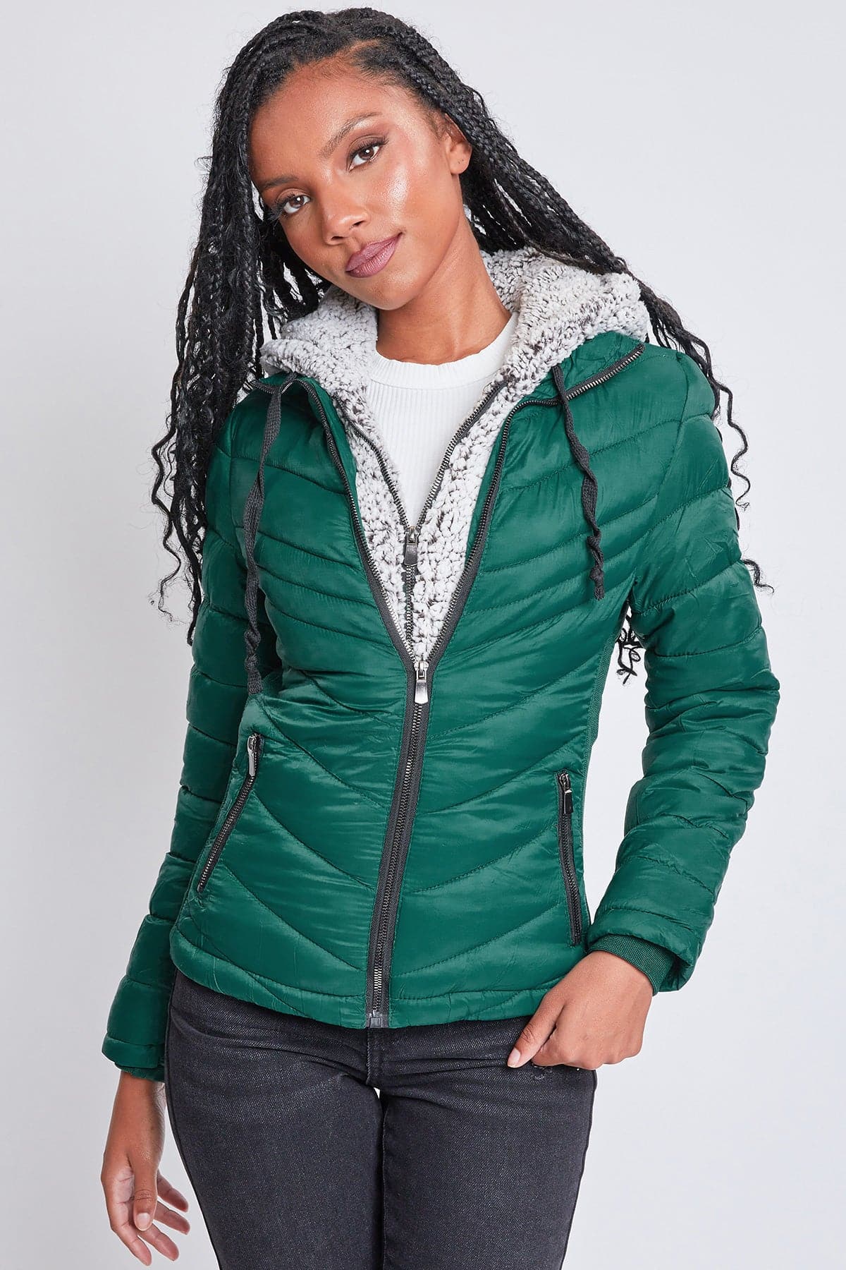 Women's Winter Puffer Jacket with Detachable Fur Hoodie