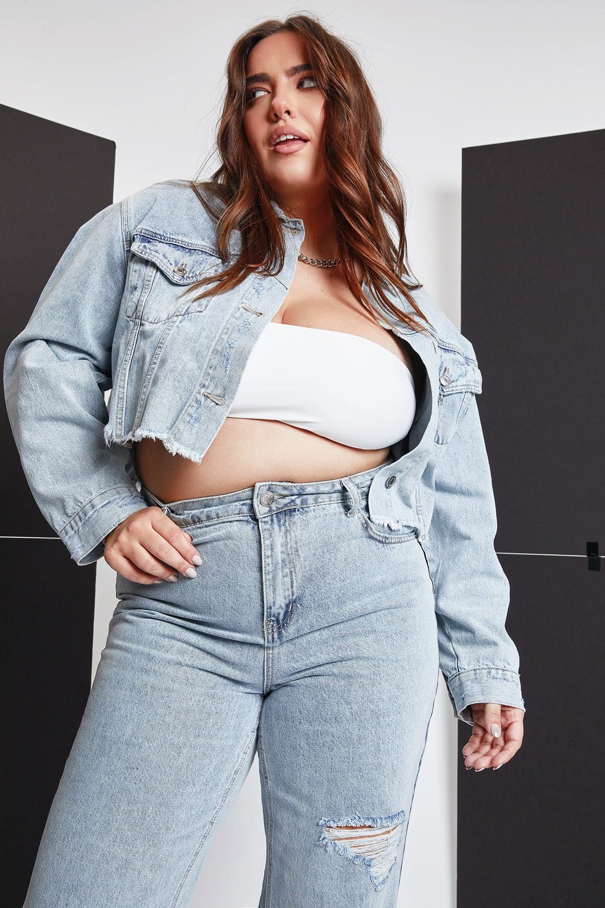 Women's Plus Cropped Denim Jacket