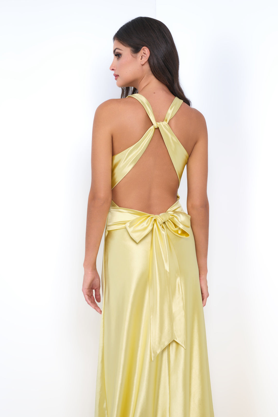 Odette Maxi Dress - Yellow - Open Back With Adjustable Bow Tie Detail