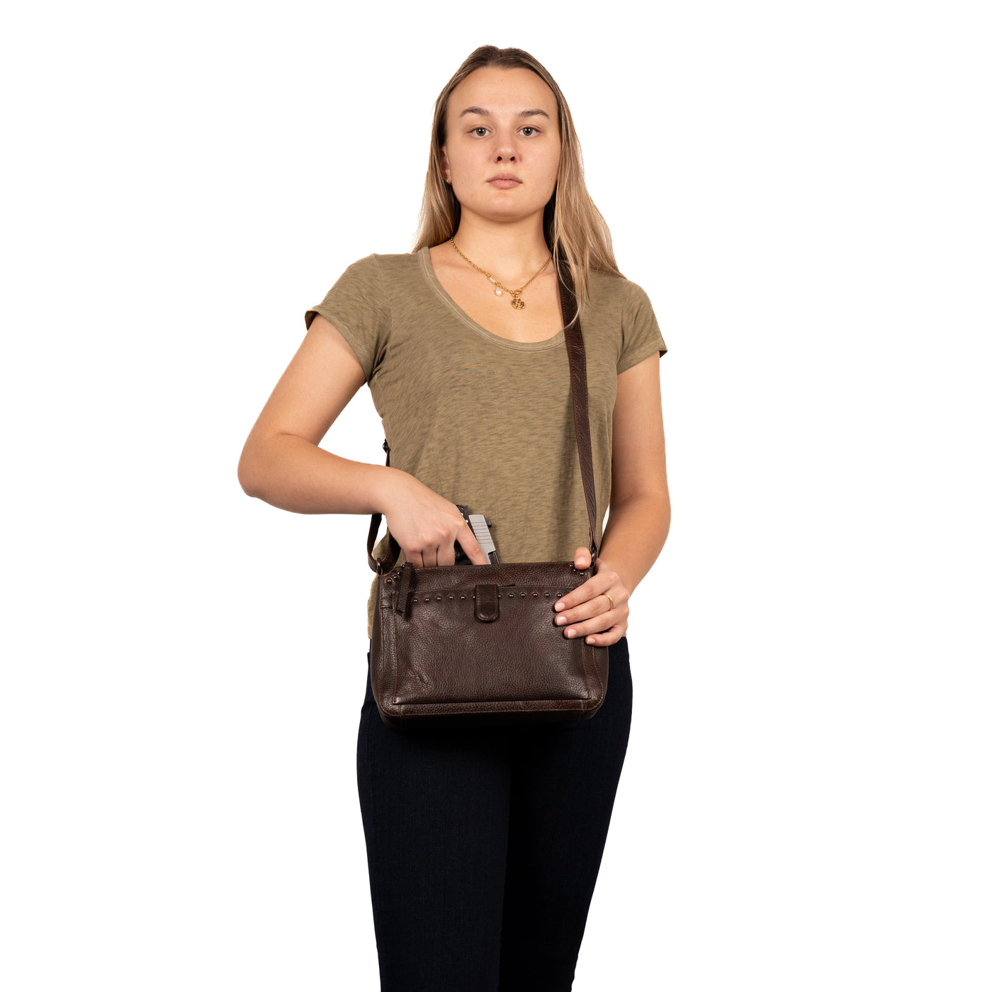 Concealed Carry Leah Buffalo Leather Crossbody w/Wallet by Lady Conceal