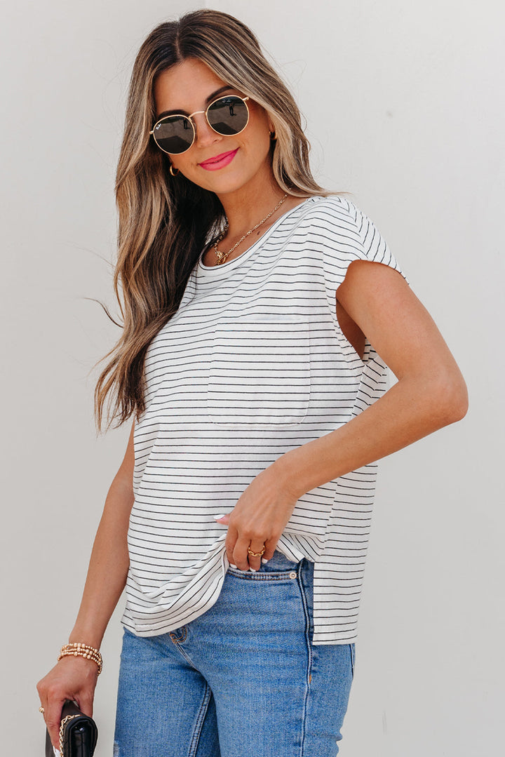 Tilly Stripe Cap Sleeve Crew Neck top