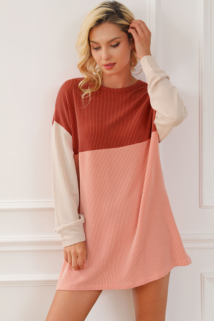 Eva Colorblock Corded Long Sleeve Mini Dress