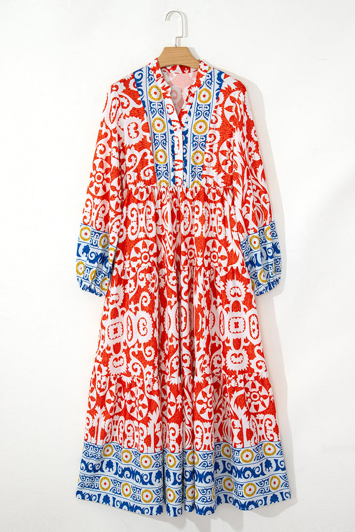 Lenora Boho Geometric Printed Long Sleeve Maxi Dress
