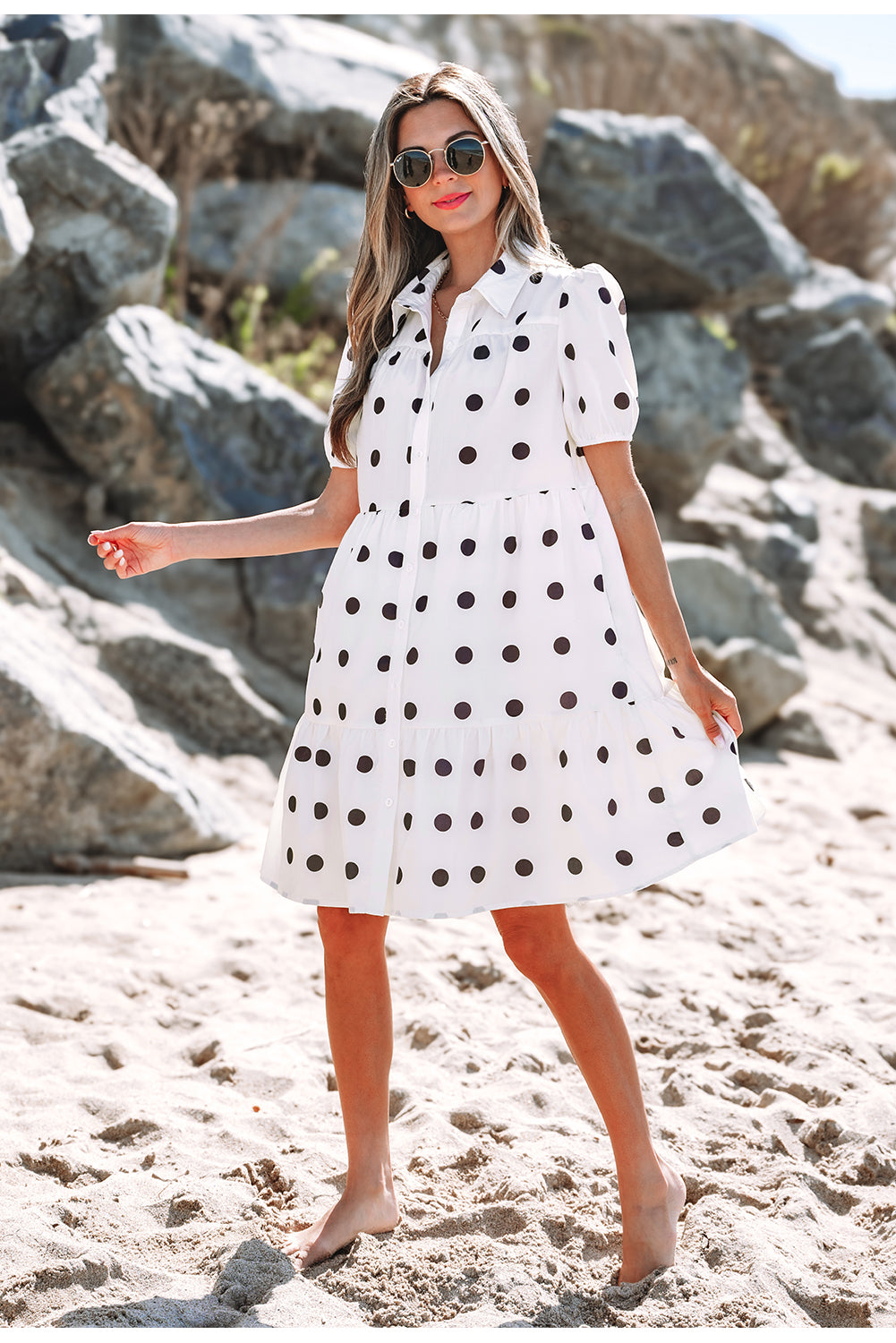 Claire Short Sleeve Buttoned Tiered Babydoll Dress