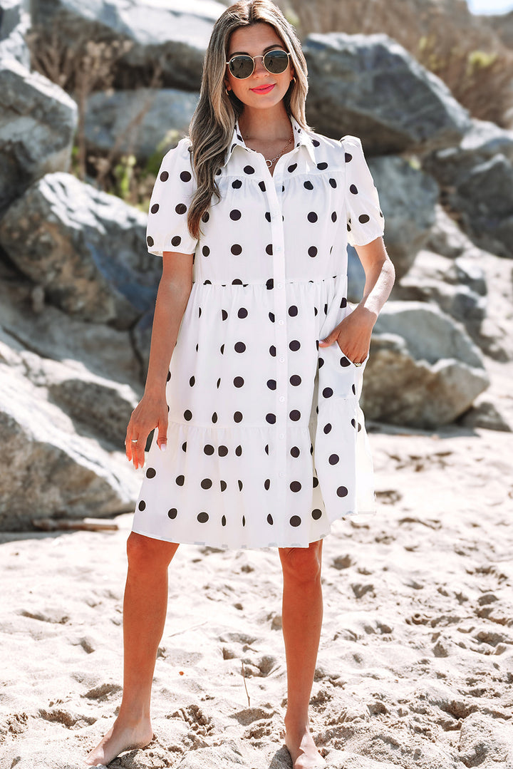 Claire Short Sleeve Buttoned Tiered Babydoll Dress