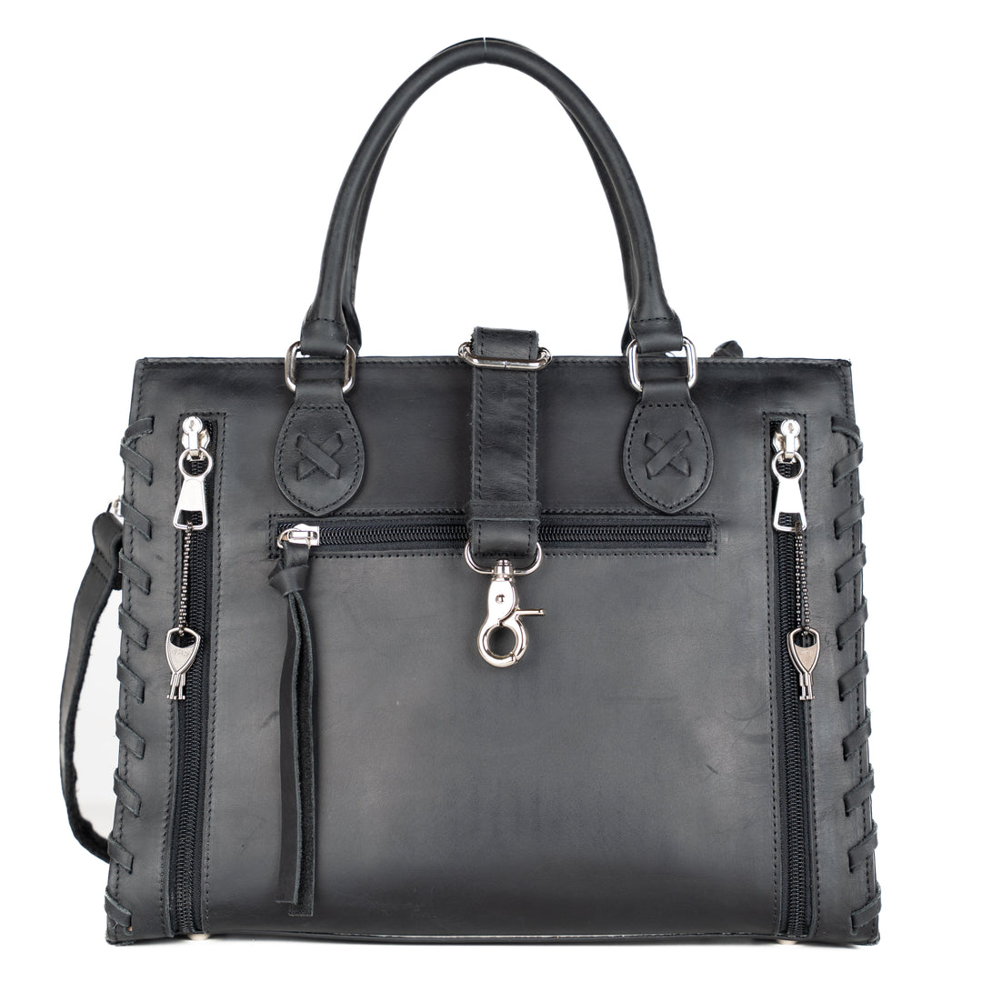 Concealed Carry Emma Leather Satchel — Spacious CCW Purse with Hidden Gun Compartment and Locking Zipper