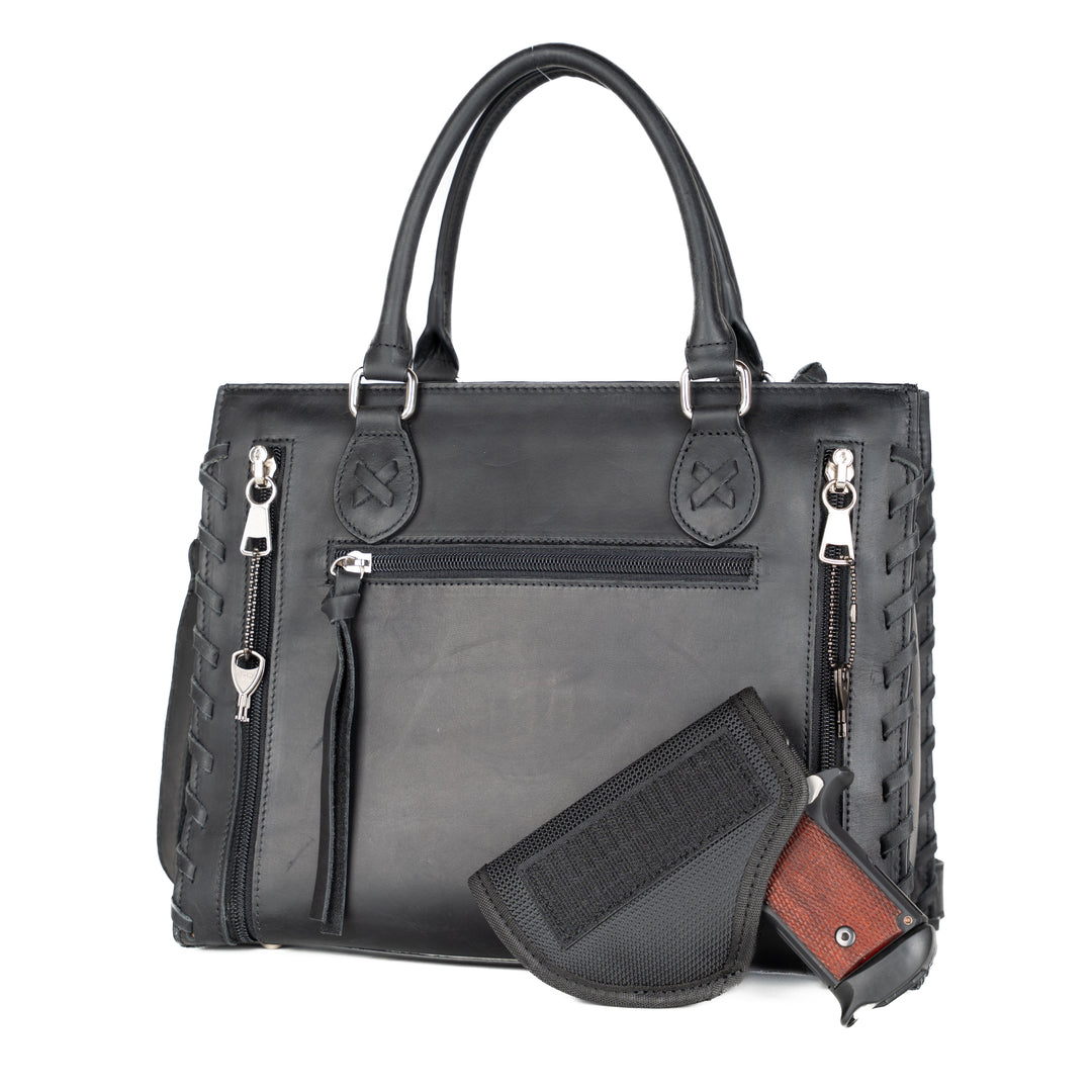 Concealed Carry Emma Leather Satchel — Spacious CCW Purse with Hidden Gun Compartment and Locking Zipper