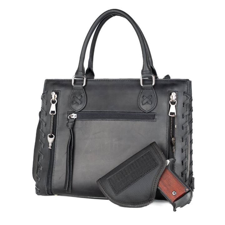 Concealed Carry Emma Leather Satchel — Spacious CCW Purse with Hidden Gun Compartment and Locking Zipper
