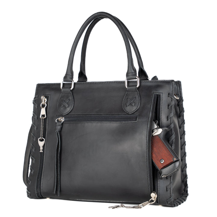 Concealed Carry Emma Leather Satchel — Spacious CCW Purse with Hidden Gun Compartment and Locking Zipper