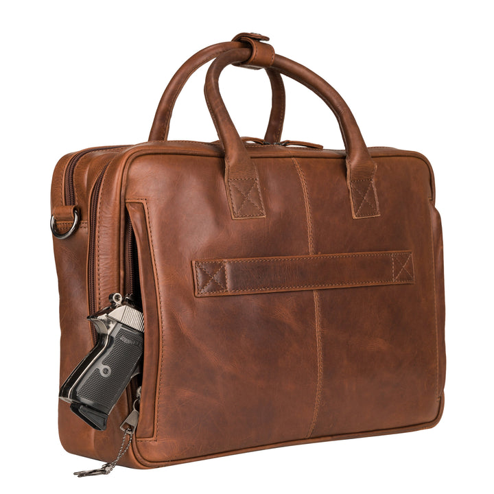 Concealed Carry Hayden Leather Computer Briefcase with RFID Organizer by Lady Conceal — Large CCW Bag Preferred by Men, Fits Laptops &amp; Full-Size Handguns