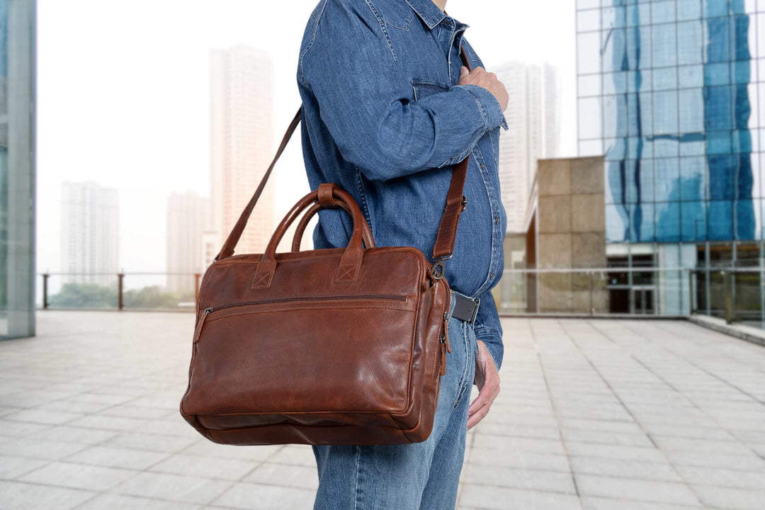 Concealed Carry Hayden Leather Computer Briefcase with RFID Organizer by Lady Conceal — Large CCW Bag Preferred by Men, Fits Laptops &amp; Full-Size Handguns