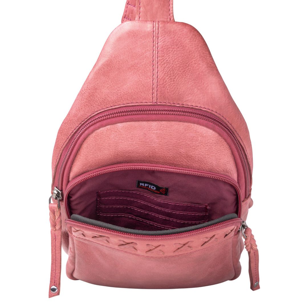 Concealed Carry Unisex Taylor Sling Leather Backpack by Lady Conceal