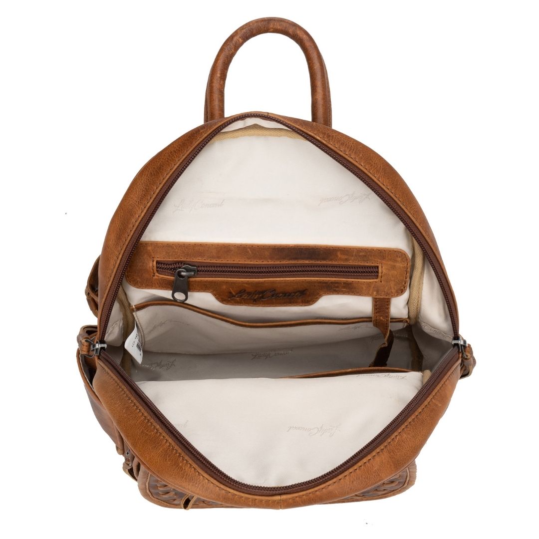 Concealed Carry RFID Daisy Leather Backpack for Women — CCW Backpack Purse with RFID Protection and Locking Gun Compartment