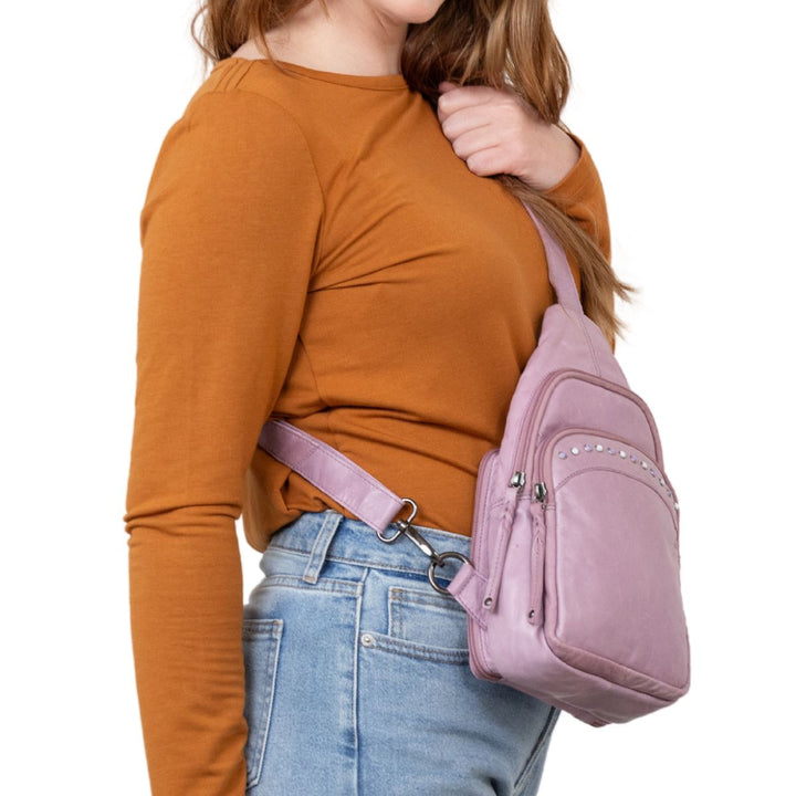 Concealed Carry Haven Sling Leather Backpack by Lady Conceal