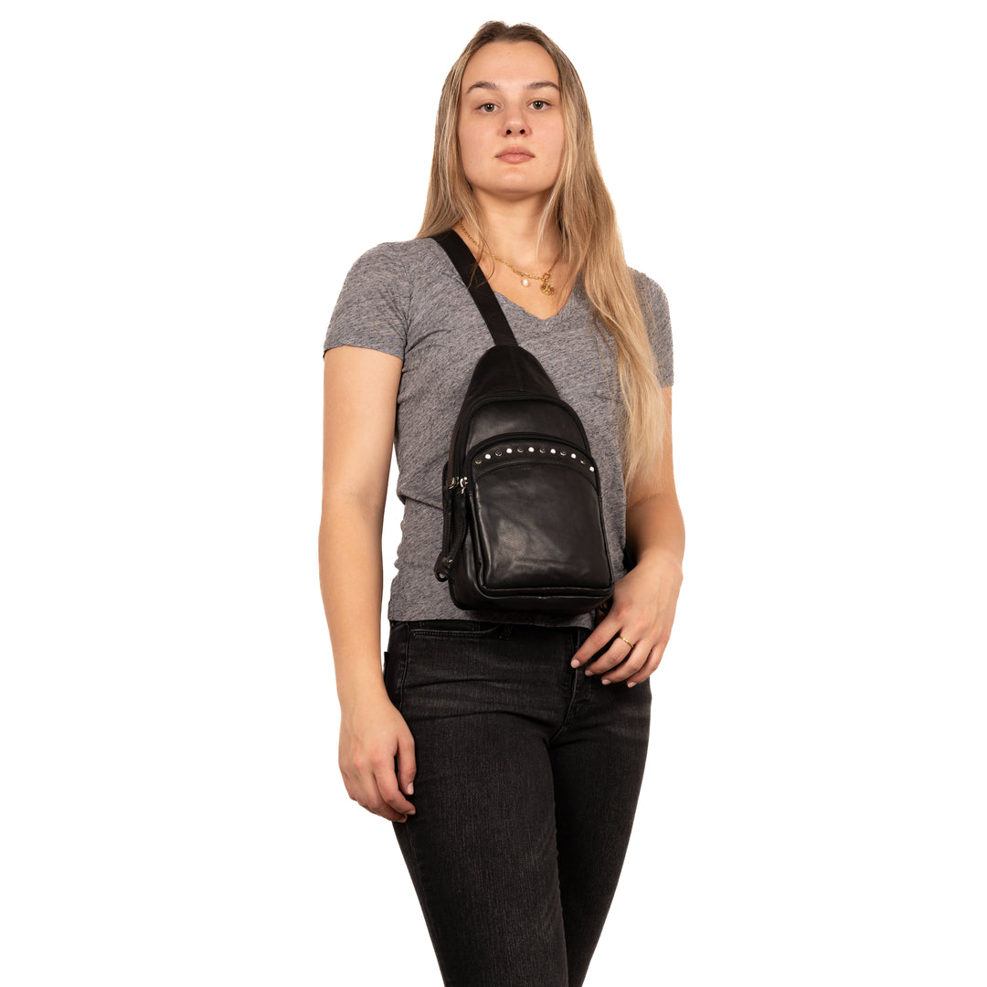 Concealed Carry Haven Sling Leather Backpack by Lady Conceal