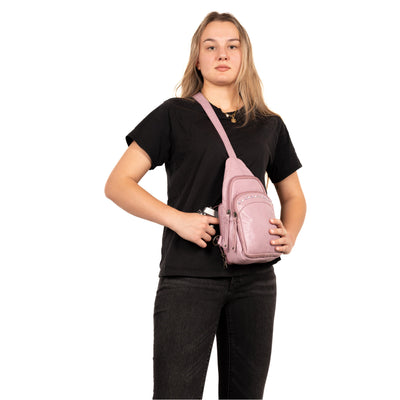 Concealed Carry Haven Sling Leather Backpack by Lady Conceal