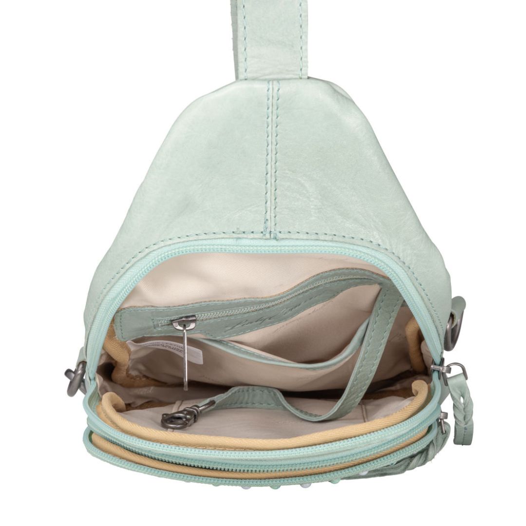 Concealed Carry Haven Sling Leather Backpack by Lady Conceal