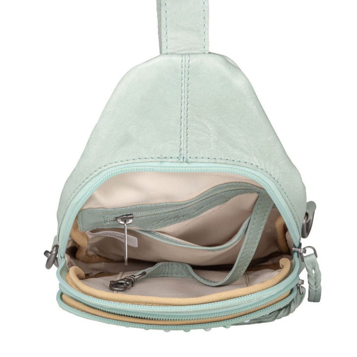 Concealed Carry Haven Sling Leather Backpack by Lady Conceal