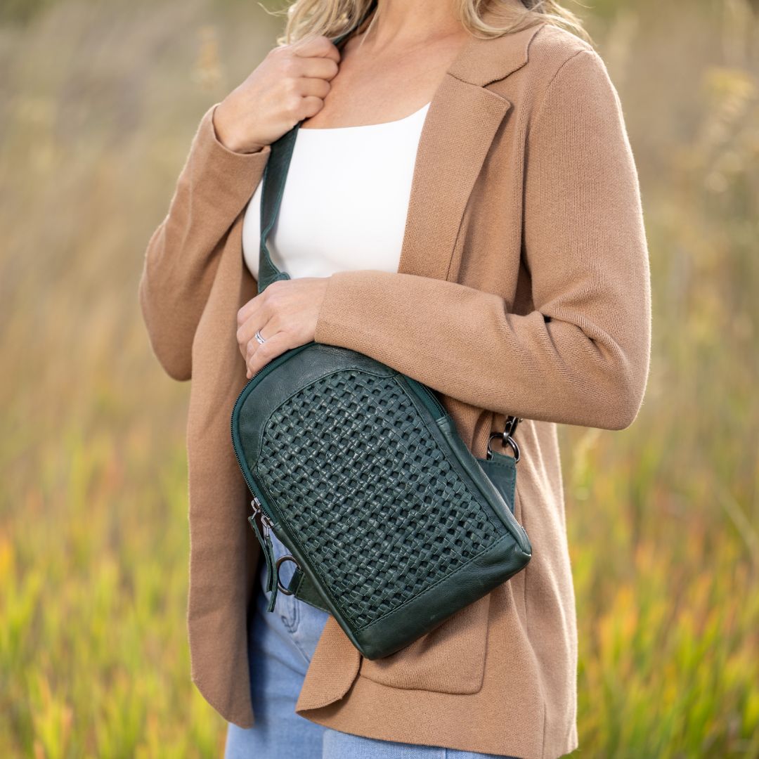 Concealed Carry Bristol Sling Leather Backpack by Lady Conceal