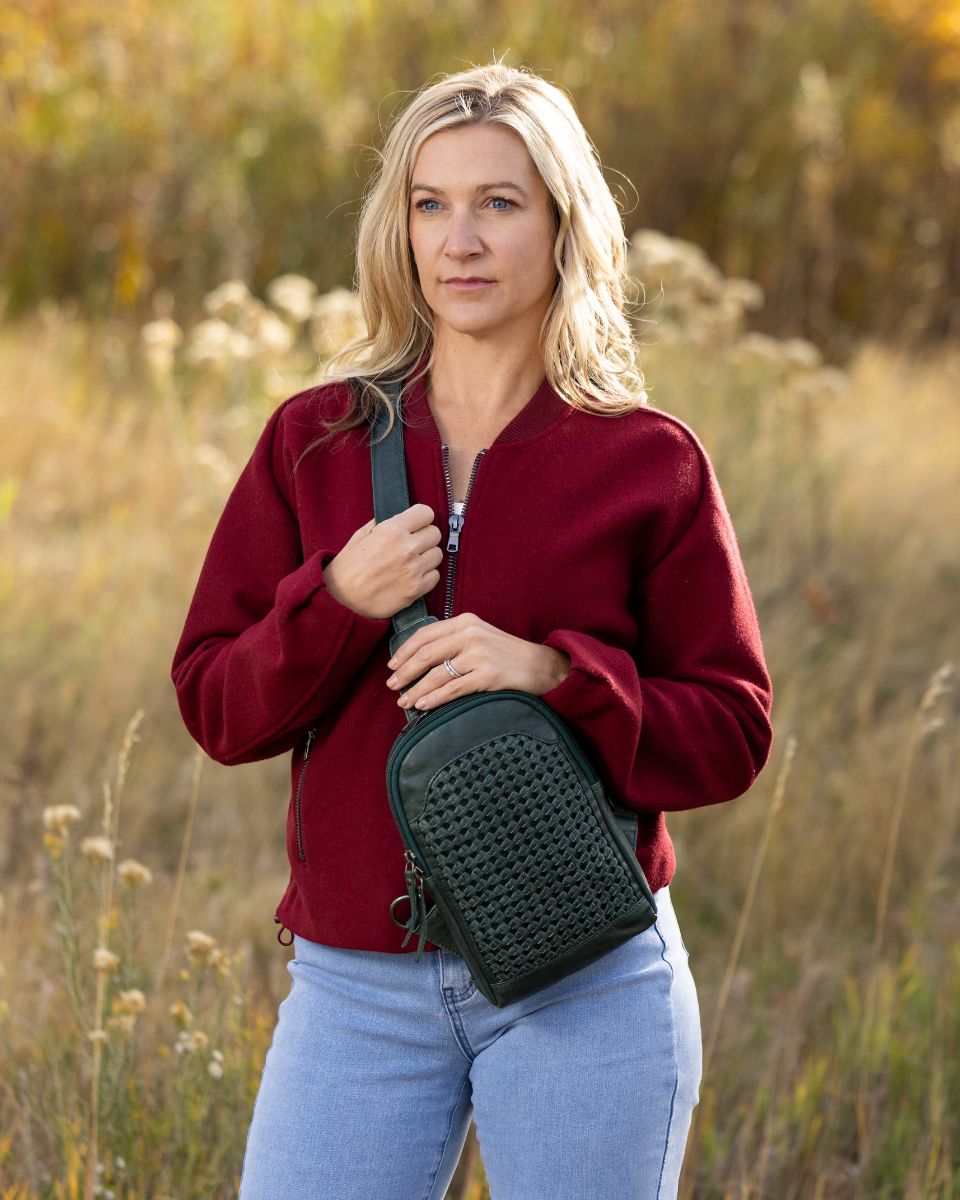 Concealed Carry Bristol Sling Leather Backpack by Lady Conceal