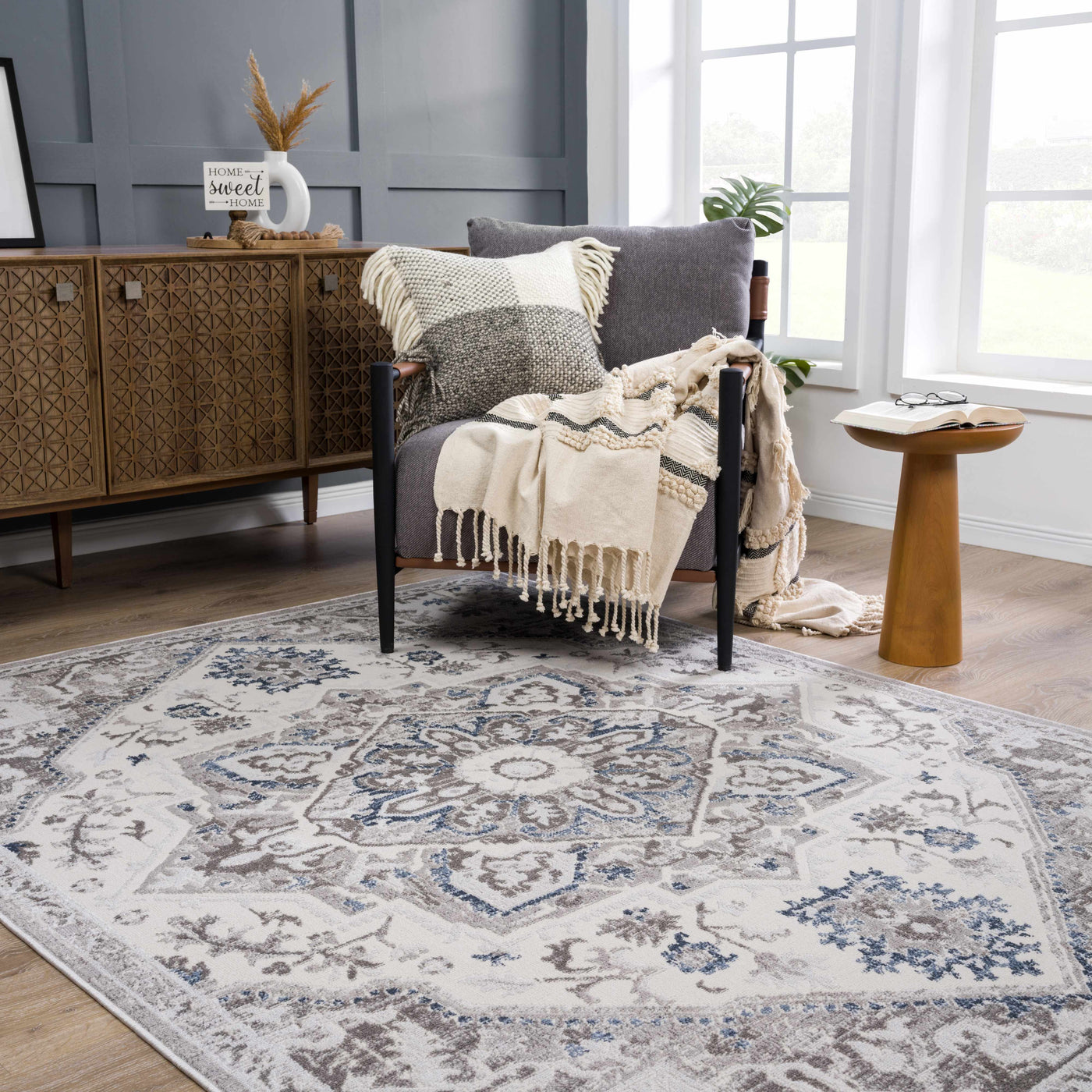 Bakir Blue Hues Gray Medallion Area Rug - Limited Edition