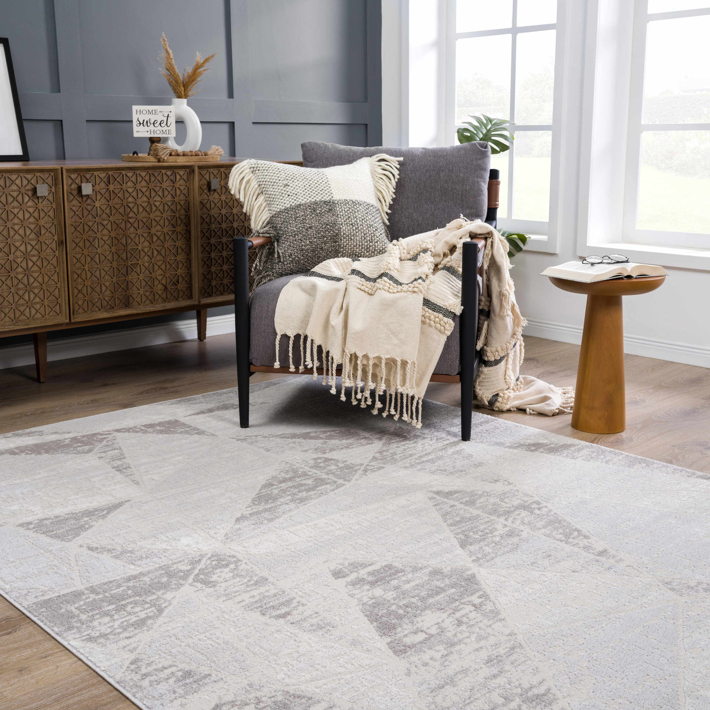 Basia Gray Geometric Modern Rug