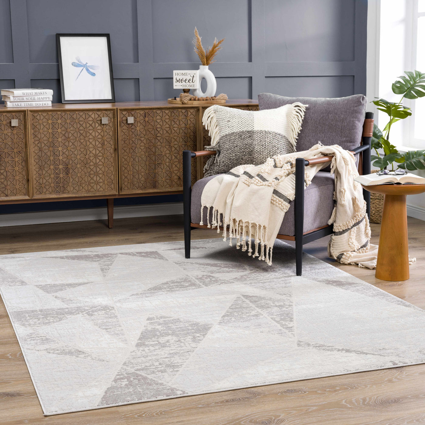 Basia Gray Geometric Modern Rug