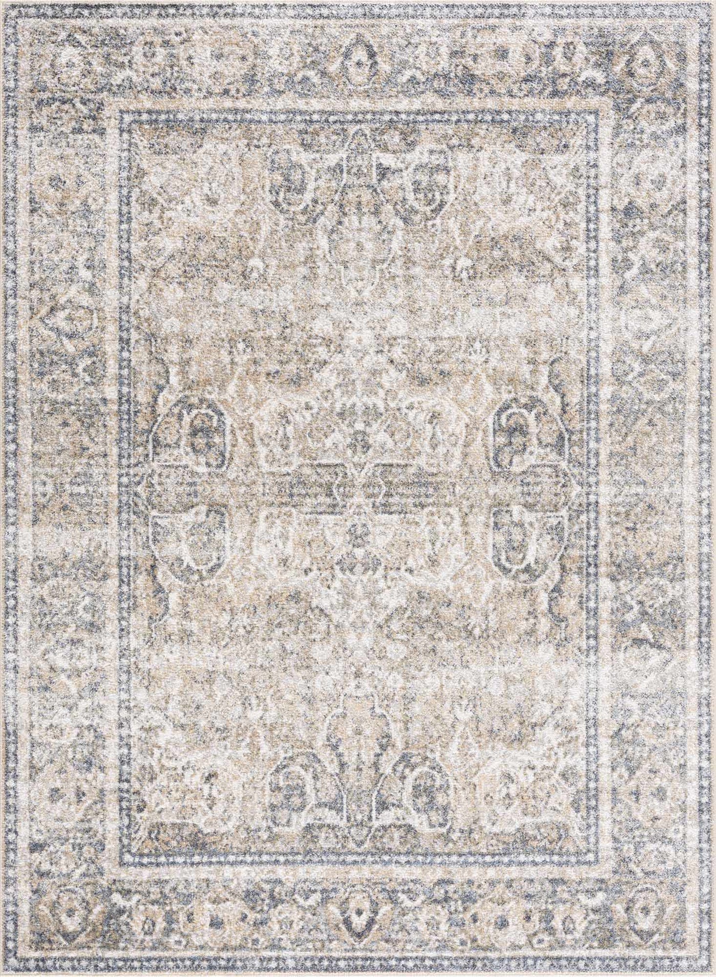 Arias Cream & Blue Washable Area Rug