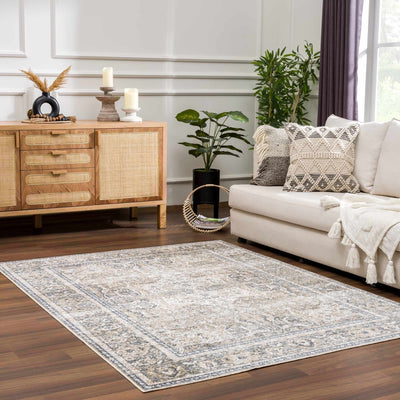 Arias Cream & Blue Washable Area Rug