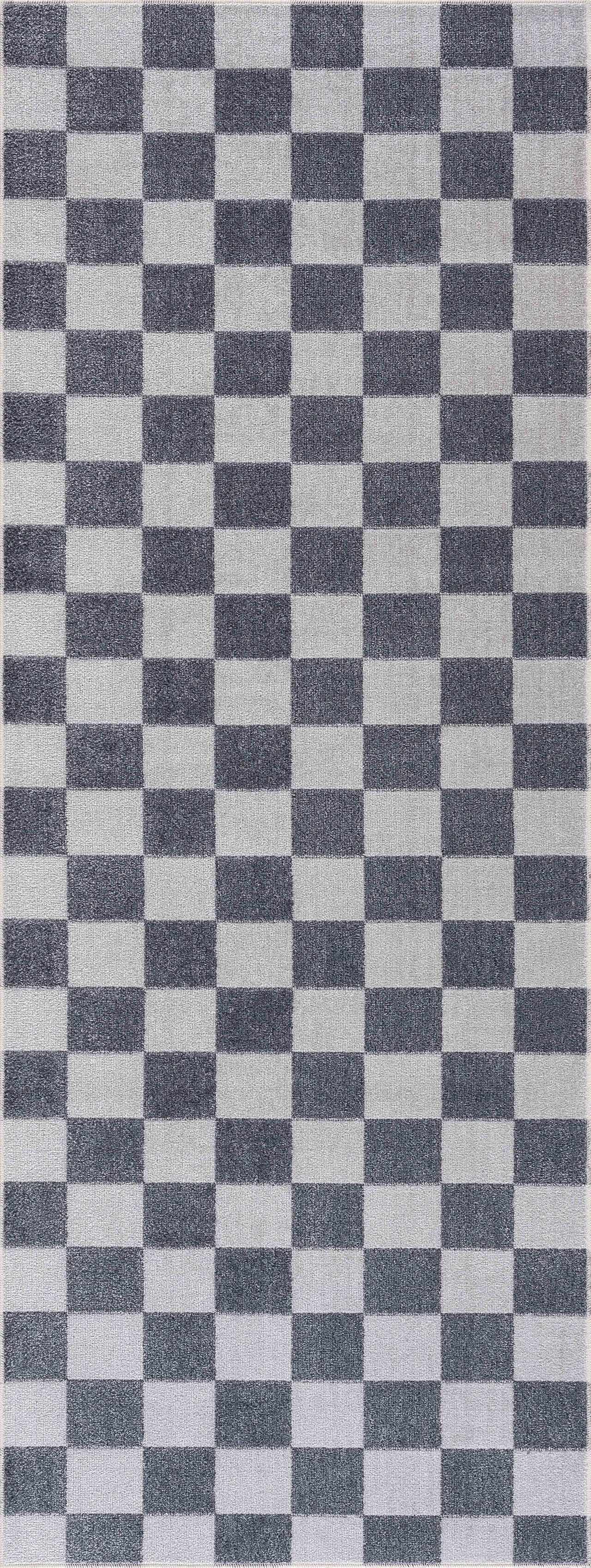 Alie Gray Checkered Washable Area Rug