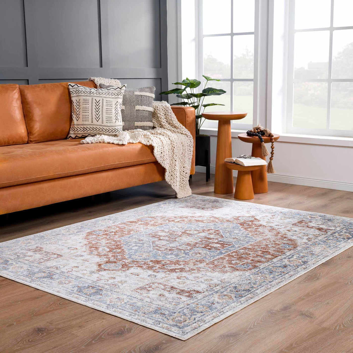 Akram Gray & Orange Washable Area Rug - Clearance