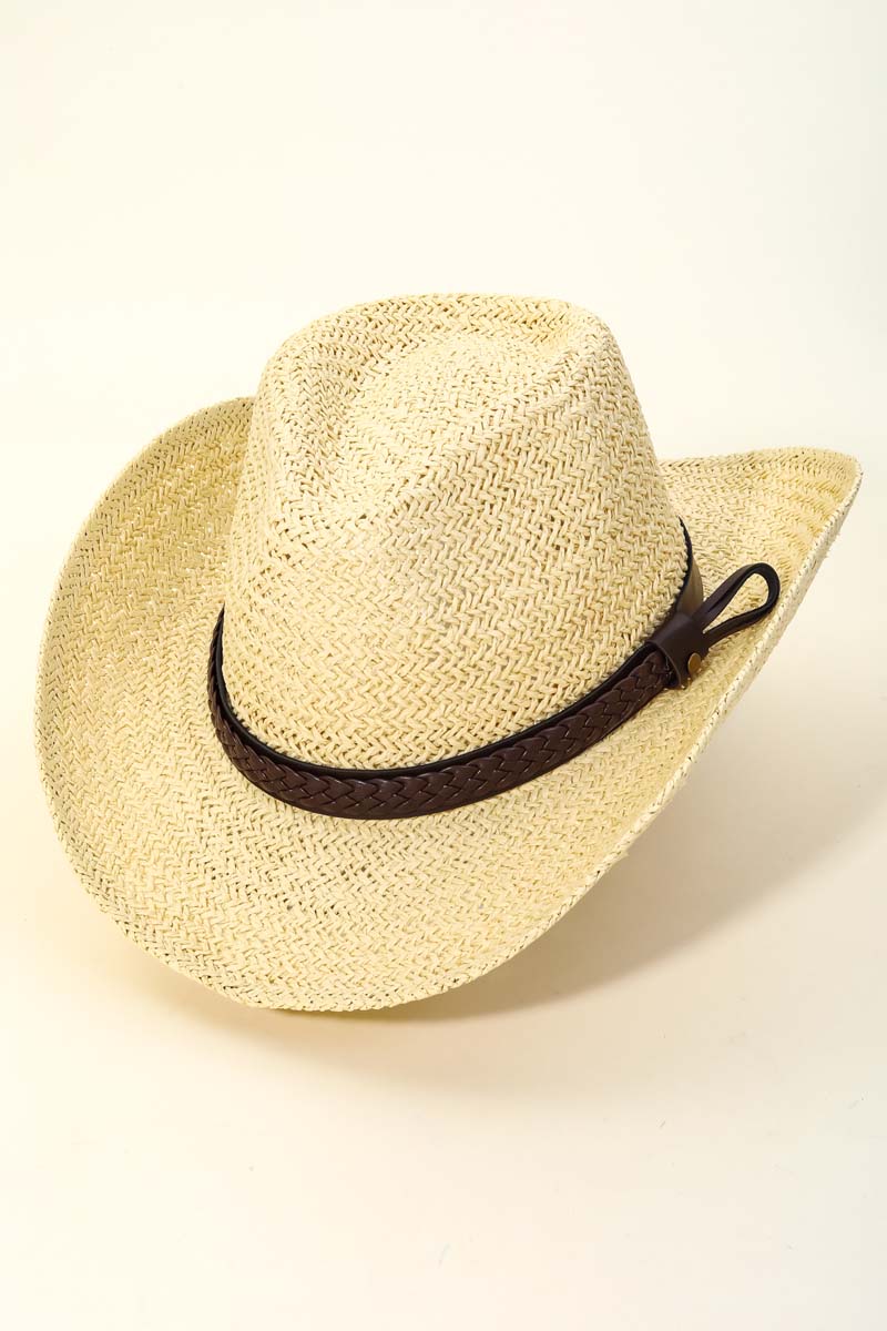 Ivory Straw Braided Belt Strap Fashion Hat - Sybaritic Bags & Clothing