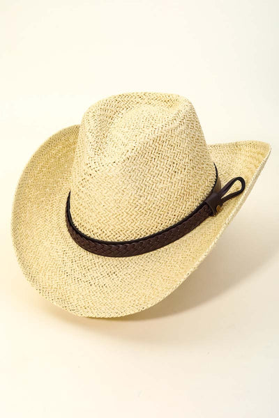 Ivory Straw Braided Belt Strap Fashion Hat - Sybaritic Bags & Clothing