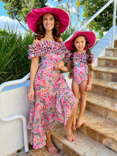 Mommy and Me Leopard Floral Swim Sarong