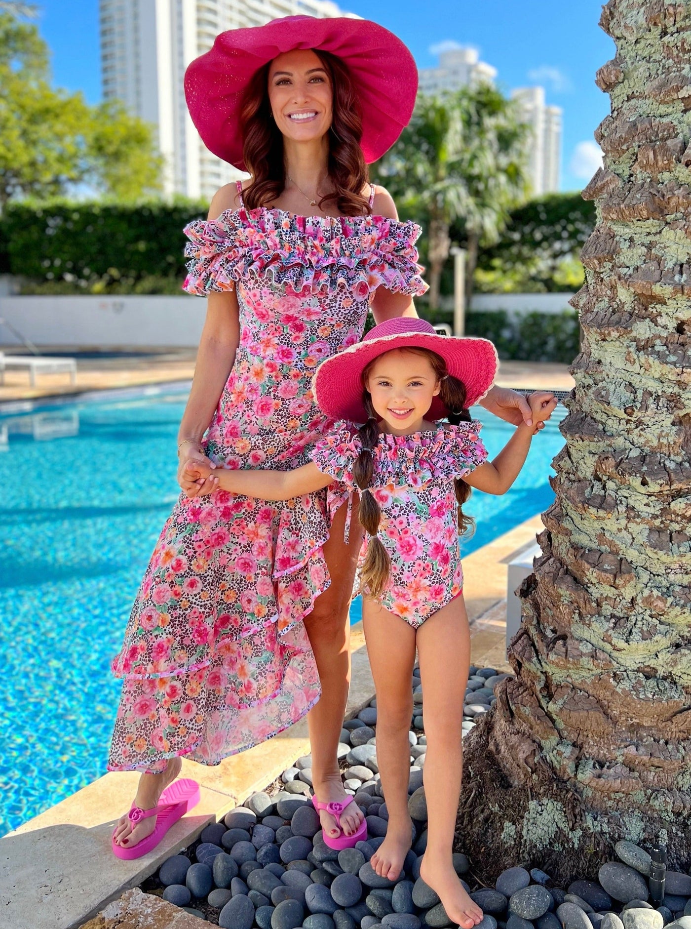 Mommy and Me Leopard Ruffle Shoulder One Piece Swimsuit