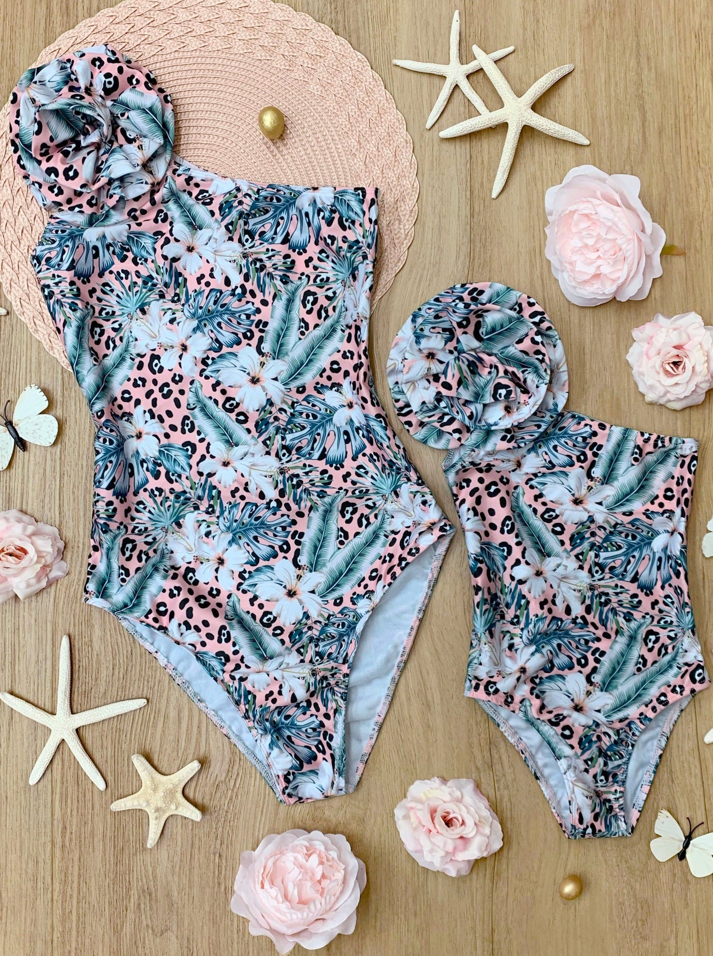 Mommy and Me Floral One Shoulder One Piece Swimsuit