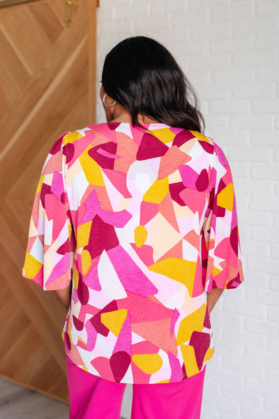 Cali Blouse in Magenta and Mustard Abstract