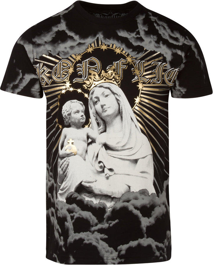 Sakkas Liam Mens Everyday Short Sleeve Cotton Embossed T-shirt Virgin &amp; Baby Jesus